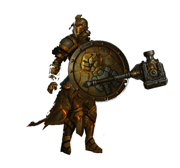 Warden class hunter with shield and hammer